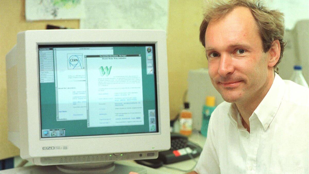 Tim Berners-Lee with his first browser
