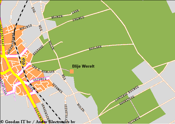 Map of Lunteren train station and De Werelt.